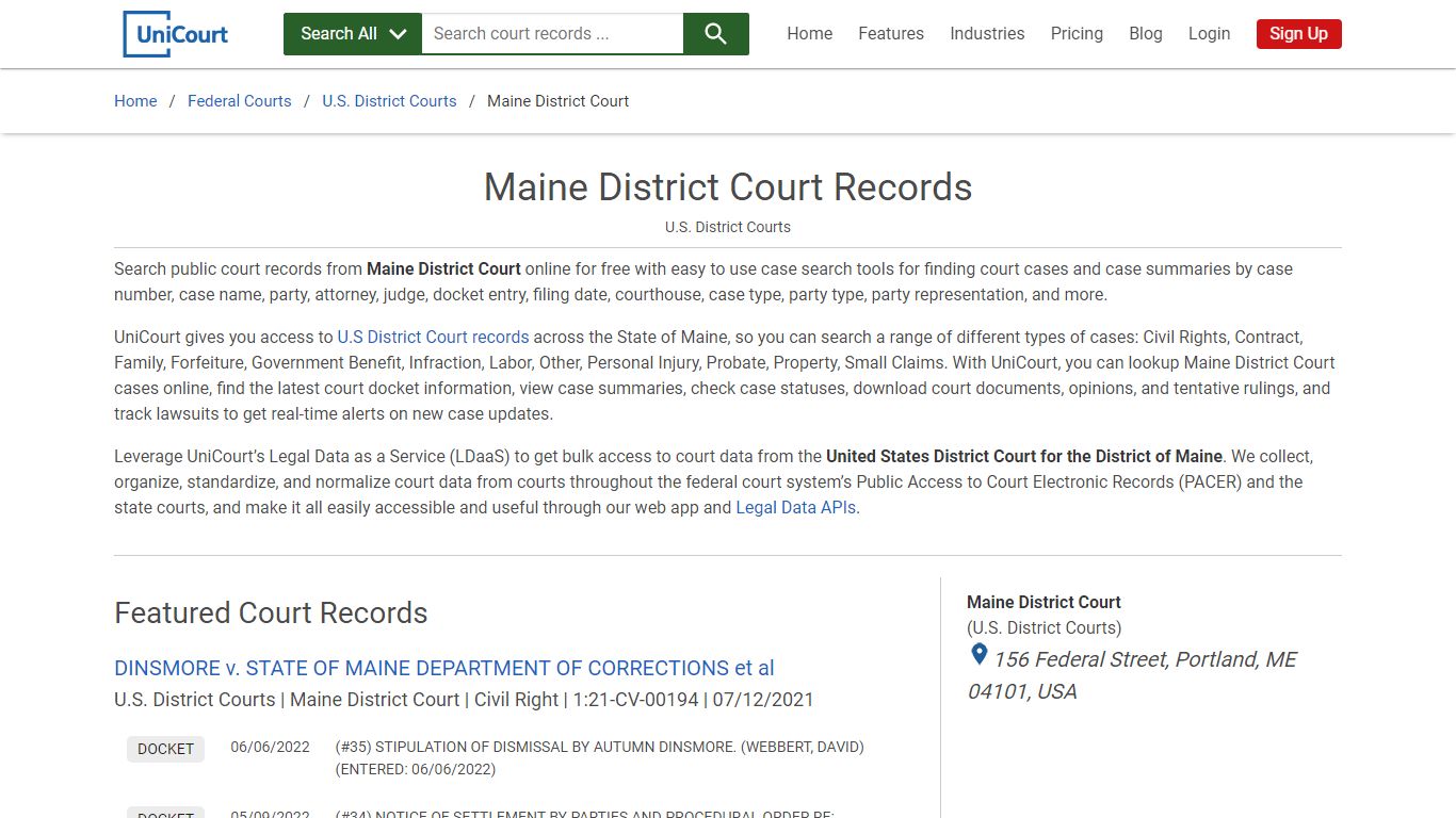 Maine District Court Records | PACER Case Search | UniCourt