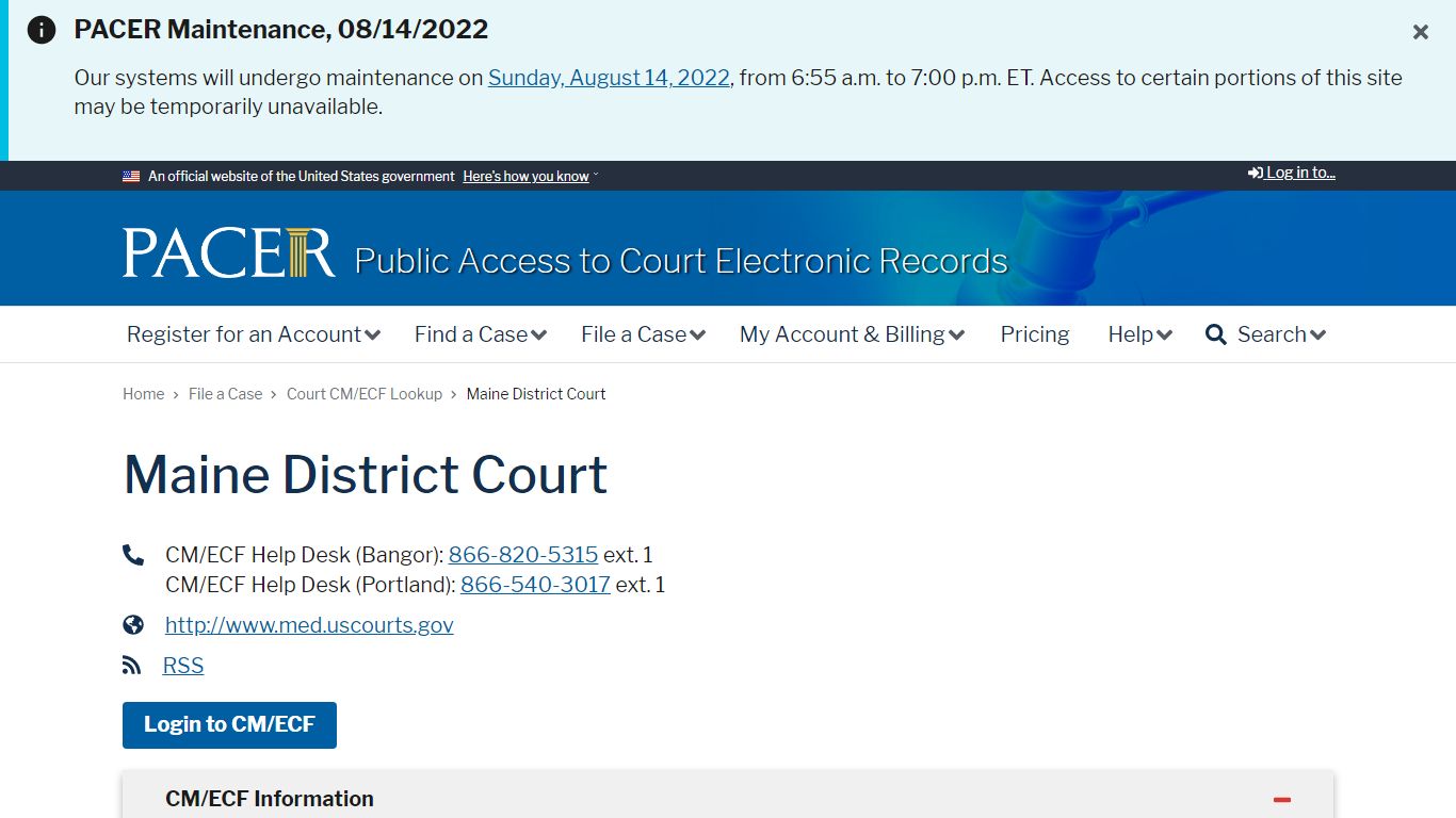 Maine District Court | PACER: Federal Court Records